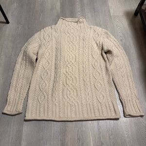 Aran Mor Irish Cable Knit Roll Neck Sweater 100% Merino Wool, Cream